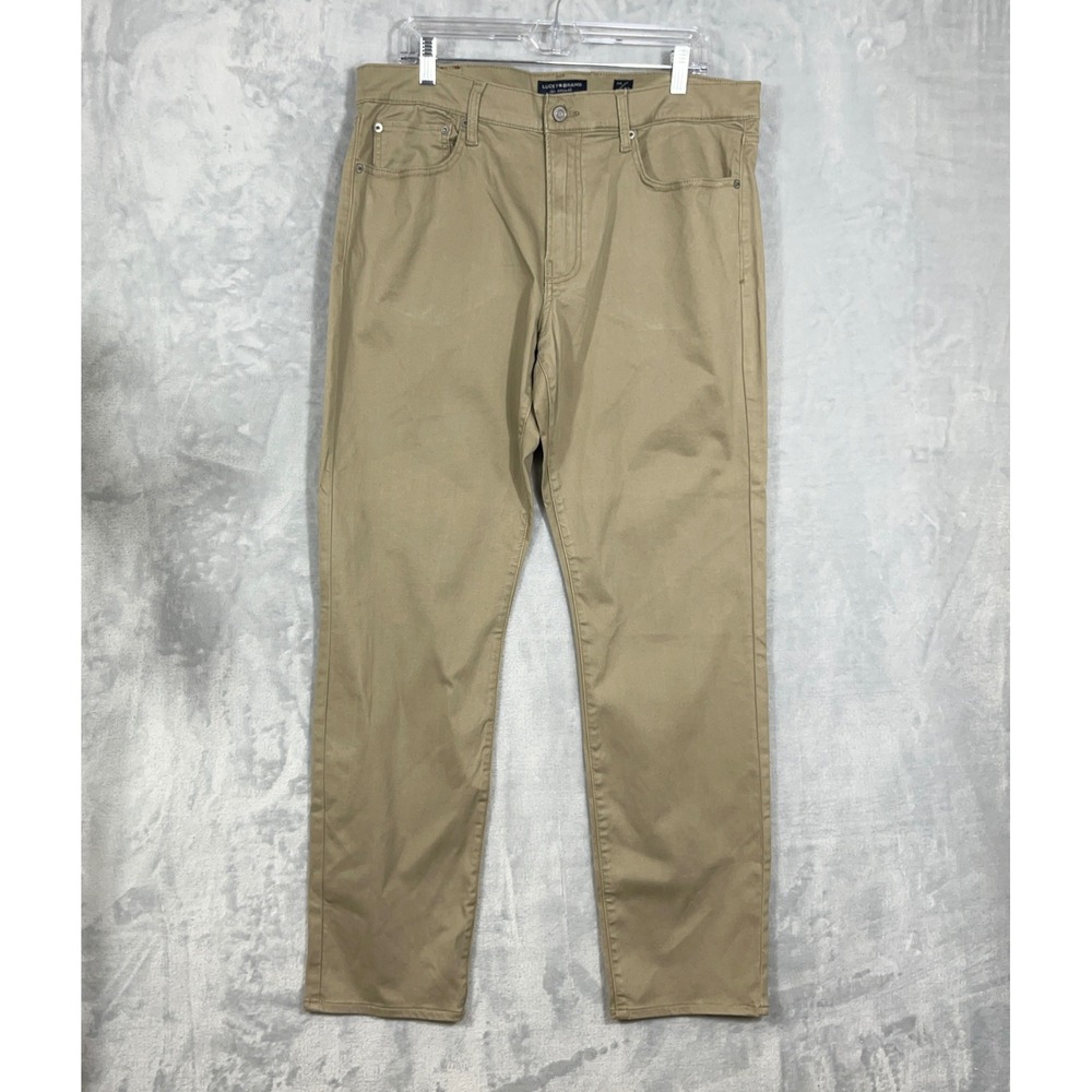 Lucky Brand Mens Pants 36x32 Khaki Tan 121 Slim Straight Cotton Stretch Chino